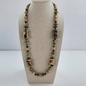 Vintage Signed Freirich Faux Gemstone Porcelain Beaded Necklace 25" Multicolor I